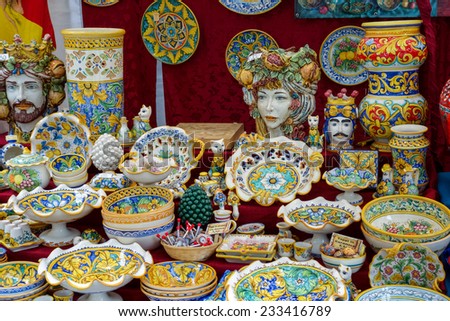 BERGAMO, ITALY/EUROPE - OCTOBER 11 : China for sale on a market stall in Bergamo Italy on October 11, 2014