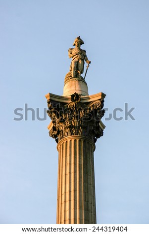 LONDON - NOVEMBER 12 : Close-up of part of Nelson\'s column in Trafalgar Square in London on November 12, 2005