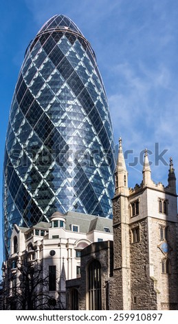 LONDON/UK - MARCH 7 : View of the Gherkin building in London on March 7, 2015