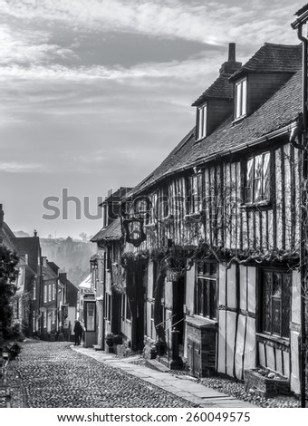 RYE, EAST SUSSEX/UK - MARCH 11 : View of Mermaid Hill in Rye East Sussex on March 11, 2015. Unidentified people.