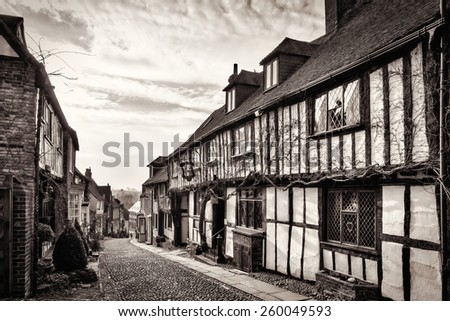 RYE, EAST SUSSEX/UK - MARCH 11 : View of Mermaid Hill in Rye East Sussex on March 11, 2015. Unidentified people.