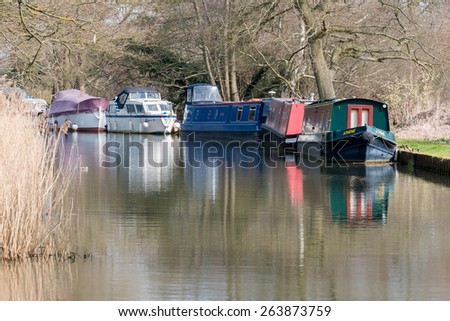 SEND, SURREY/UK - MARCH 25 : Narrow Boats on the River Wey Navigations Canal at Send in Surrey on March 25, 2015
