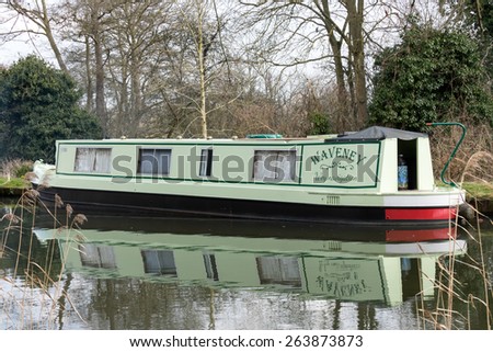 SEND, SURREY/UK - MARCH 25 : Narrow Boat on the River Wey Navigations Canal at Send in Surrey on March 25, 2015