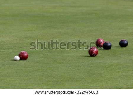 ISLE OF THORNS, SUSSEX/UK - SEPTEMBER 3 : Lawn bowls match at Isle of Thorns Chelwood Gate in Sussex on September 3, 2015