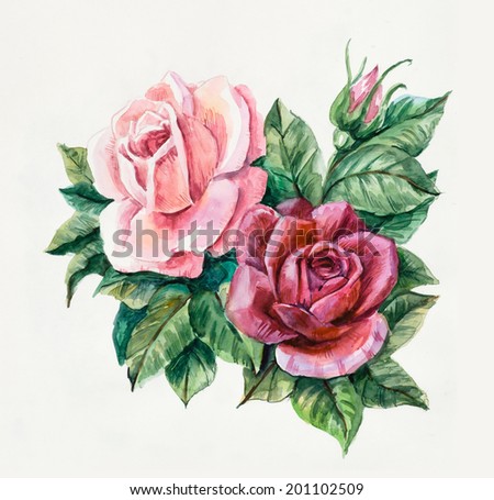 Two pink roses Pattern from rose Wedding drawings Water color painting Greeting cards Rose background watercolor composition Flower backdrop Two pink roses Pattern from rose Wedding drawings Water color painting Greeting cards Rose background watercolor composition Flower backdrop