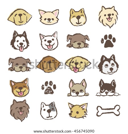 Different types of dogs icon set, color on white background