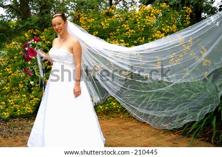 Photo of a bride with a beautiful long veil.