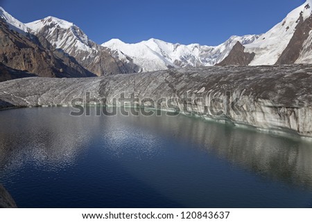 Lake on North Inylchek glacier at 4000 m, Central Tien Shan mountains, Central Asia, Kazakhstan