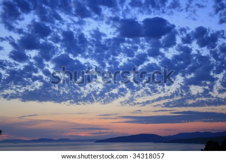 colorful sky scene at sunset above sea