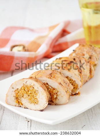 Chicken roll stuffed with pumpkin and nuts