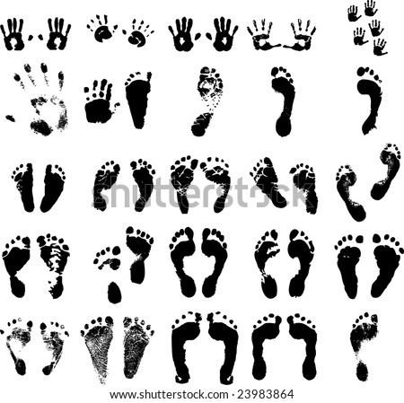 stock vector : black and white hand print and footprint
