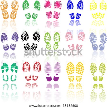 shoe print clipart. various color shoe print
