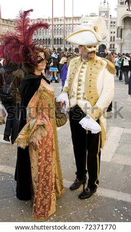 VENICE - FEBRUARY 27: Participant in The Carnival, an annual festival that starts around two weeks before Ash Wednesday and ends on Shrove Tuesday or Mardi Gras on February 27, 2011 in Venice, Italy
