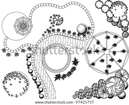 Plan Of Garden With Symbols Of Tree Stock Vector 97425737 ...