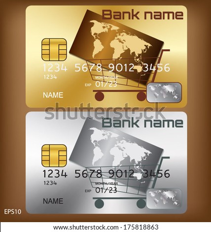 Gold/silver credit card or smart card template design : world shopping concept
