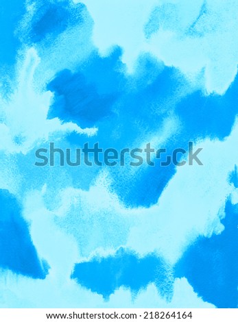 Bright blue watercolor background. Abstract hand painted grunge background