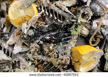 Discarded fish bones and peelings for food hygiene and health and safety use