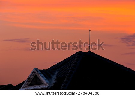 lightning rod on the roof in twilight ,background