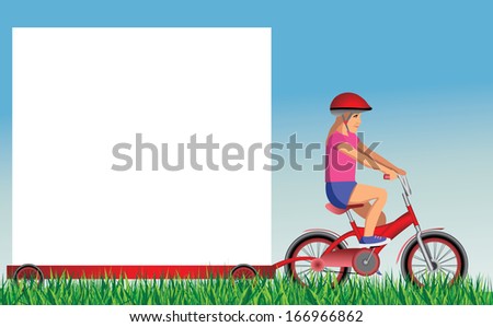 girl on bike with banner