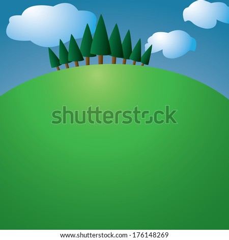 hill with trees and sky with clouds