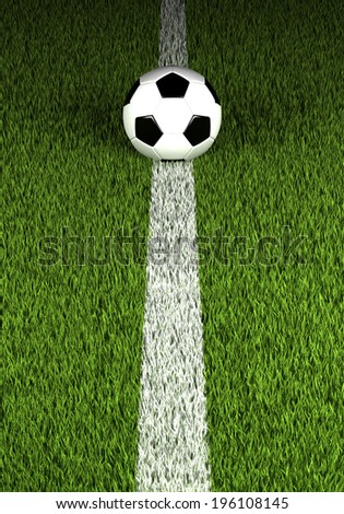 Soccer ball on green grass over goal line