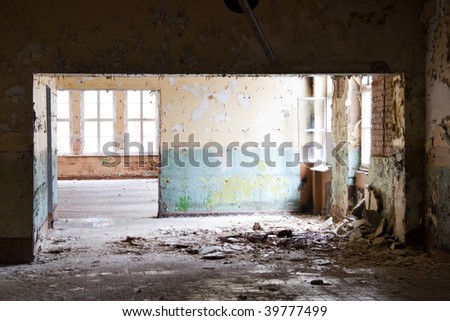 old leave deserted room, ancient caserne building