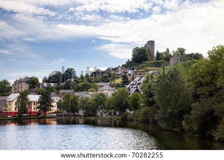 Bad Lobenstein with Castle Ruin and Lake in Summer