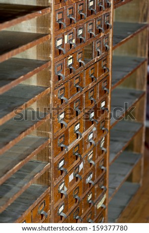 Close up of antique industrial  file cabinets