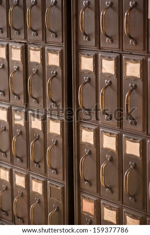 Close up of antique industrial  file cabinets