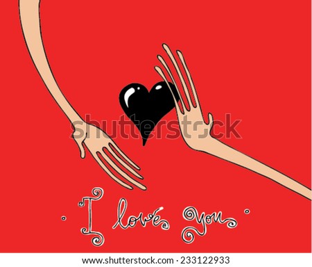 illustration of message: I love you, two hands holding a heart shape, couple, love, romance, romantic/vector I love you - hands - color/digital vector