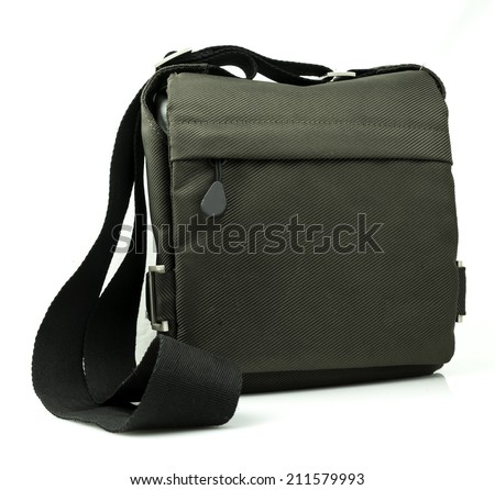 A small dark green sling bag on white background