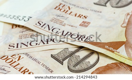 Singapore Dollars Cash Paper Bank Note. Asian country monetary currency.