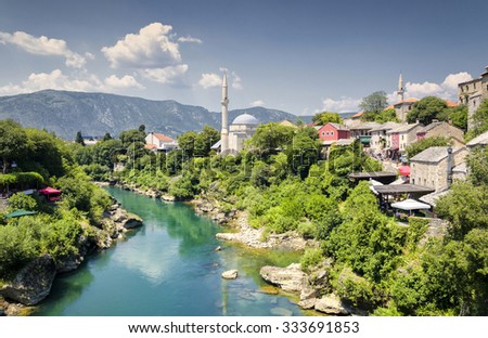 Beautiful view on Old Town in Mostar, Bosnia and Herzegovina