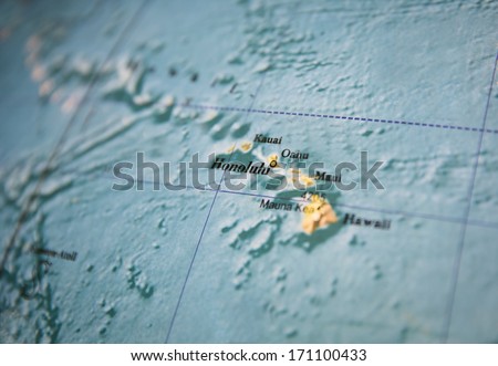 Hawaii map part of a world globe