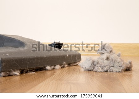 vacuum cleaner and dust on a wooden floor