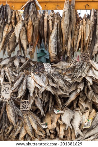 Dry fish selling on a local market