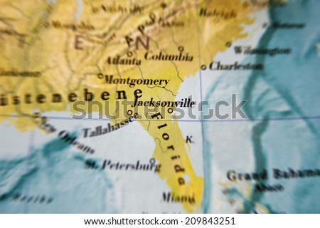 Jacksonville, USA map part of a world globe