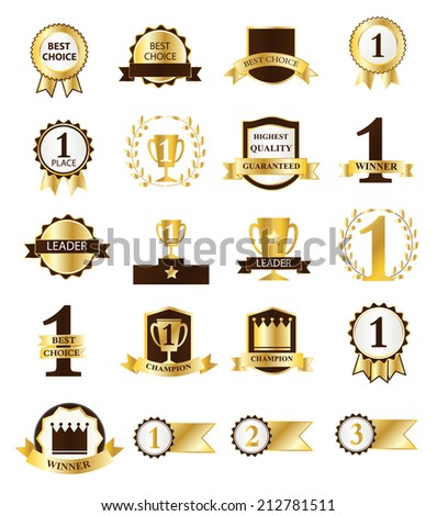 Golden First Place Winner and Best Choice ribbons and badges vector illustration Golden First Place Winner and Best Choice ribbons and badges vector illustration