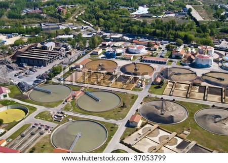 aerial view of a water purification plant