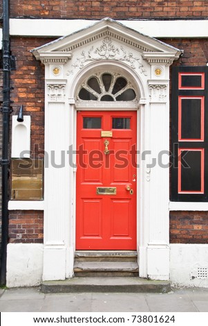 Door painted red. London