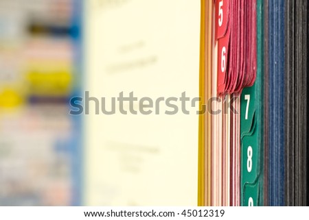 Closeup of book with colored tabs