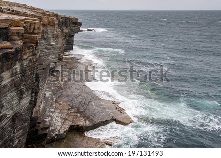 Rocks and cliffs of Mull Head Nature Reserve,  Deerness, Orkney island, UK