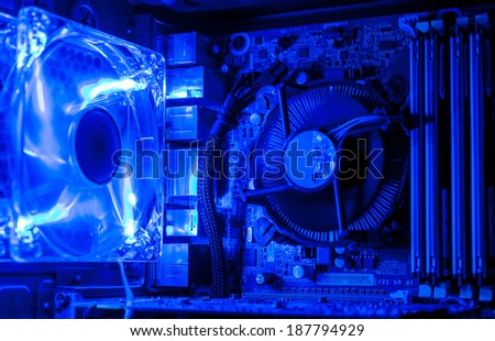 Inside as desktop with blue light