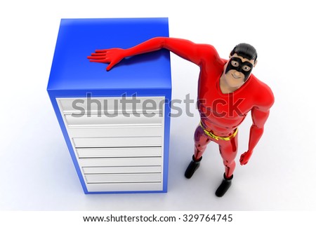 superhero presenting  server concept on white background - 3d rendering , top angle view
