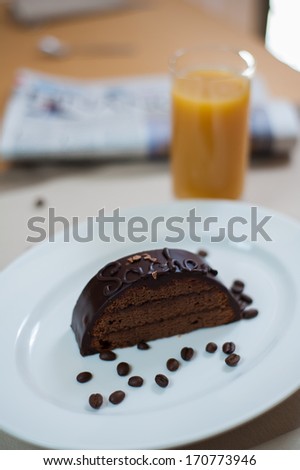 Chocolate cake with orange juice