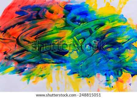 Abstract background drawn by oil paints and brushes close-up shot