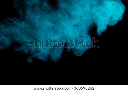 Abstract art. Aquamarine hookah smoke on a black background. Inhalation. The steam generator. The concept of poison gas.