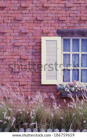 sweet vintage window with flower and grass.