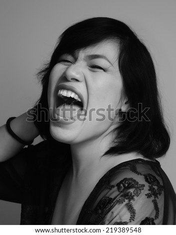 Close up Portrait of beautiful asian woman with hairstyle and makeup monochrome