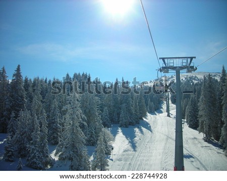 KOPAONIK, SERBIA - FEBRUARY 28, 2007: Kopaonik, one of the larger mountain ranges of Serbia, is located in the central part of it. It is the major ski resort of Serbia with total of 25 ski lifts.